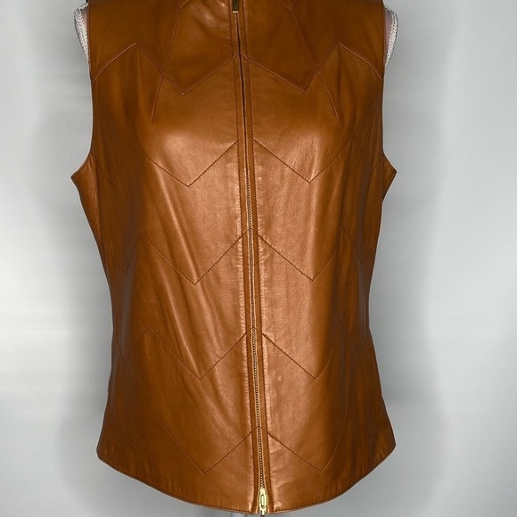 Women's Tan Leather Vest - Picture 2 of 16